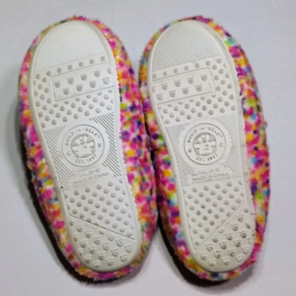 Girls' Build A Bear Workshop Rainbow Leopard Confetti Slippers Shoe Size XXL 5/6